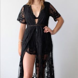 Showpo. Long black romper/dress